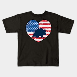 American Flag Heart Love Porcupine Usa Patriotic 4Th Of July Kids T-Shirt